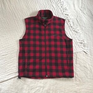 Vintage Woolrich Fleece Vest Mens M Buffalo Plaid Red Black Full Zip‎ Gorpcore